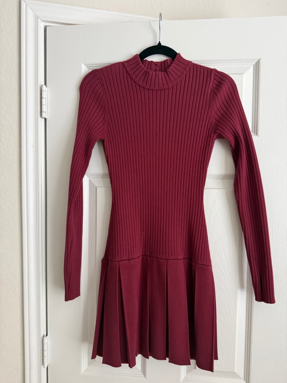 REVOLVE Ribbed Mock Neck Long-Sleeve Dress in Burgundy